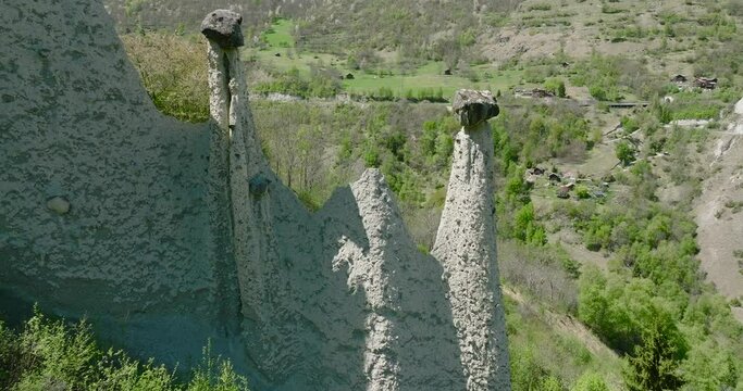 aerial view of Euseigne rock formation in the Swiss alps