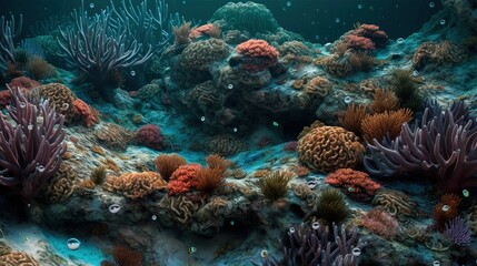 Coral reef and fishes underwater created with Generative AI