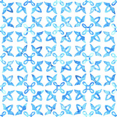Blue and white seamless watercolor pattern tile. Grunge paper texture. Cute summer or spring print.