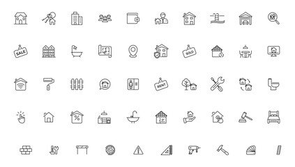  Real Estate minimal thin line web icon set. Included the icons as realty, property, mortgage, home loan and more. Outline icons collection. Simple vector illustration .