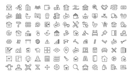 Real Estate minimal thin line web icon set. Included the icons as realty, property, mortgage, home loan and more. Outline icons collection. Simple vector illustration .