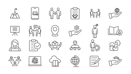  E-learning icon set. Online education icon set. Thin line icons set. Distance learning. Containing video tuition, e-learning, online course, audio course, educational website. Vector illustration.