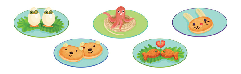 Creative Meal Dishes Plating and Serving Ideas Vector Set