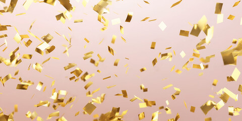 Obraz na płótnie Canvas Gold confetti falls from the sky. Ai image 