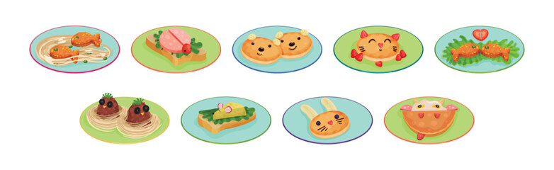 Creative Meal Dishes Plating and Serving Ideas Vector Set