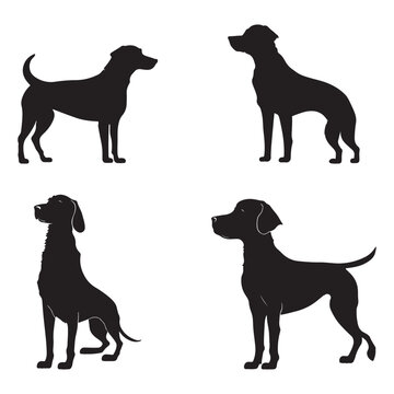 Black silhouettes of dogs. Dog silhouette vector.