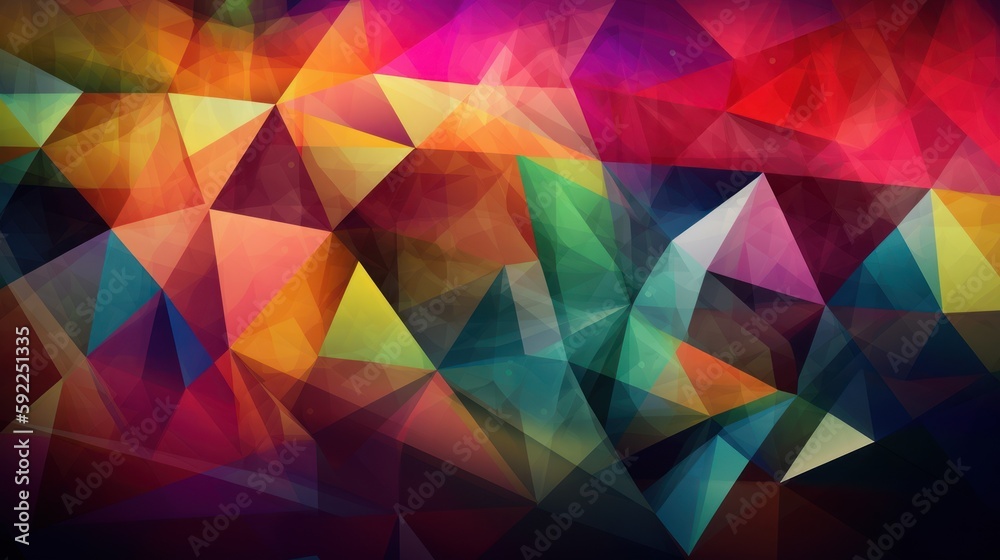 Wall mural triangles abstract background, sparkling like a diamond, colorful, for your design, ai