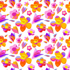 Design of abstract colorful flowers. Flowering meadow print. Seamless pattern. Floral background for textile, fabric, wallpapers, covers, print, decoupage, giftwrap.