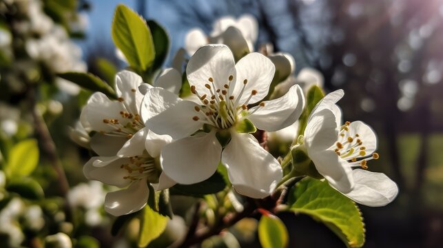 photos of apple blossoms and a sunny day, ai