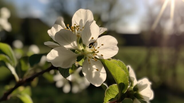 photos of apple blossoms and a sunny day, ai