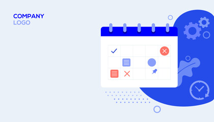 Schedule and planning flat vector illustration banner.
Project management. Calendar planning  Schedule. Business project. Design for web landing. banner or background .
