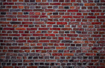 dark texture of old red bricks wall background