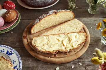 Siced mazanec - traditional Czech sweet Easter pastry, with Easter eggs