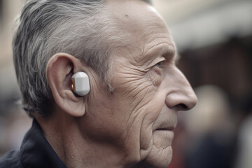 A man with a hearing aid on his ear AI generation