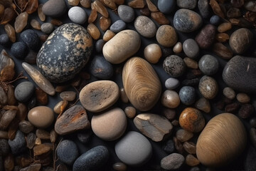 A collection of rocks on a beach AI generation