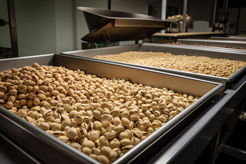A food processing plant with a tray of peanuts. AI generation