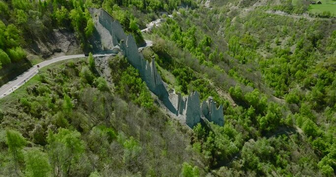 aerial view of Euseigne rock formation in the Swiss alps