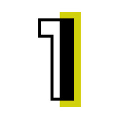 Number One or Numeral with Green Rectangle Geometric Shape Vector Illustration