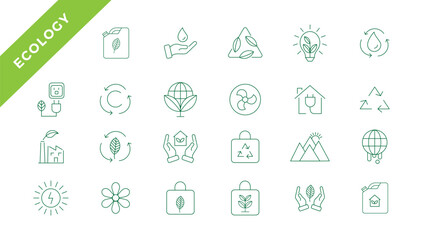  Ecology line icon collection. Ecology and nature green symbol. Nature icon. Outline nature green icons set. Eco green icons - stock vector.