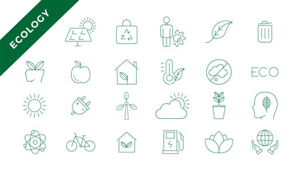  Ecology line icon collection. Ecology and nature green symbol. Nature icon. Outline nature green icons set. Eco green icons - stock vector.