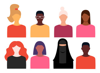 Set of abstract women characters. Contemporary portraits. Faceless female portrait. Clipart for banner, poster, flyer, greeting card, web design, print design. Vector. EPS 10