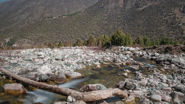 time lapse, hyperlapse in the mountains of the national park of Kyrgyzstan Ala Archa, camera movement, beautiful mountain landscape
