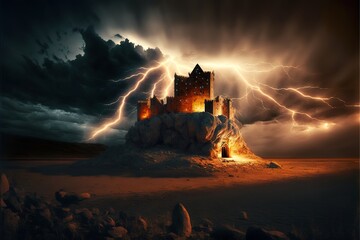 Obraz premium a wonderful picture of a dreamlike place, with a mountain, a castle, and a wonderful sky