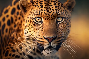 A close-up portrait of a leopard in its natural habitat - a dangerous predator in a wildlife scene. Generative AI