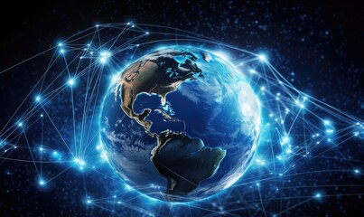 Naklejka na ściany i meble Internet satellites provide global connectivity to planet earth. Creating using generative AI tools