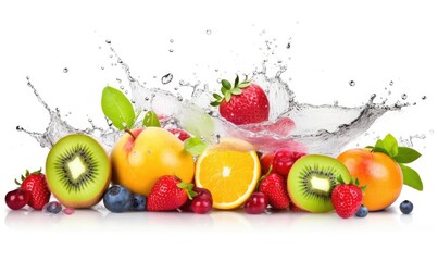 Fototapeta na wymiar Deliciously fresh fruits with refreshing water splash Creating using generative AI tools