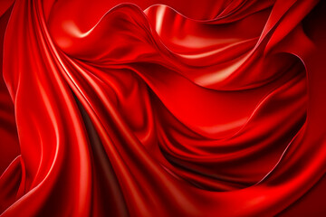 Close up of red cloth with very long, wavy pattern. Generative AI.
