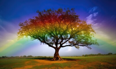 Obraz na płótnie Canvas The rainbow trees provide a breathtaking display in the forest Creating using generative AI tools