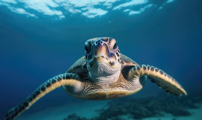 An underwater adventure with a happy sea turtle portrait Creating using generative AI tools