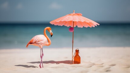 Fototapeta na wymiar Flamingo on sunny beach