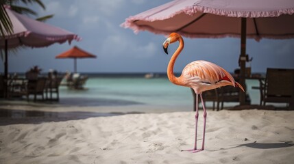 Flamingo on sunny beach