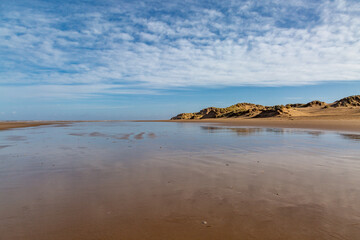 A sunny morning view at Formby beach along the Merseyside coast