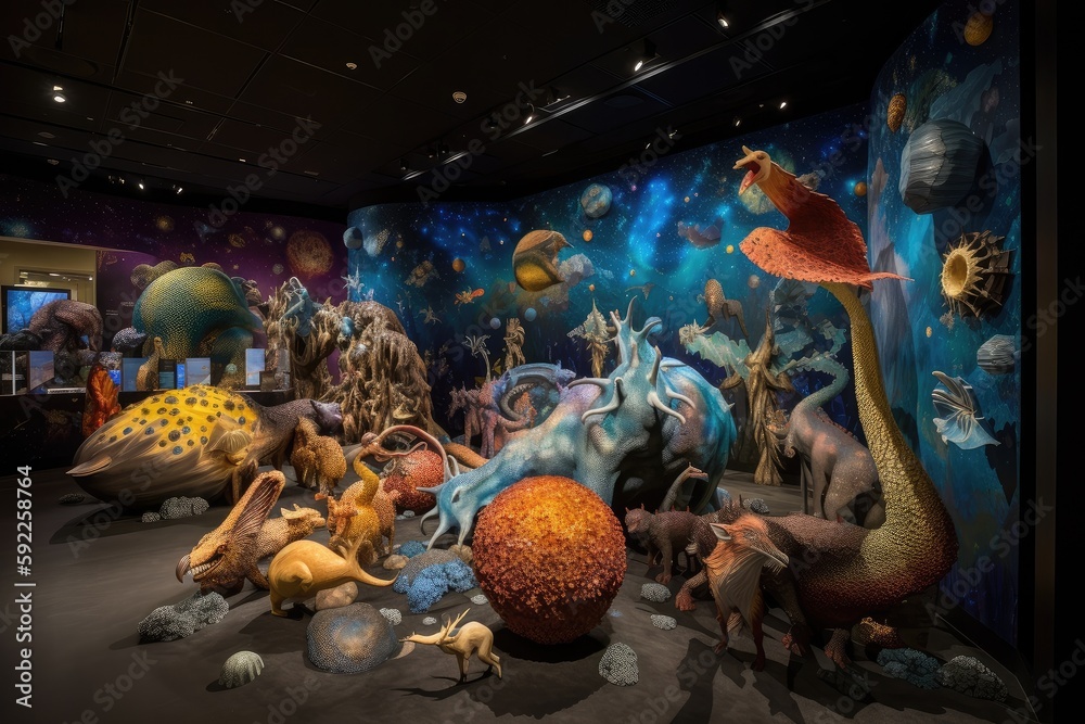 Canvas Prints a cosmic zoo exhibit, with a variety of creatures from different worlds, created with generative ai