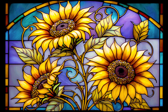 Stained glass sunflowers design - generative ai