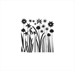 Silhouette vector art of herb with flower.