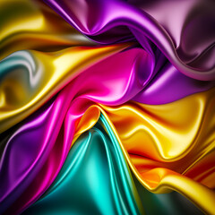 Close up view of multicolored fabric with very large amount of folds. Generative AI.