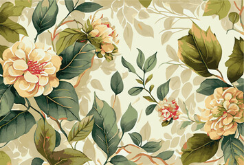 Fototapeta premium Abstract floral art background template. Botanical watercolor hand drawn flowers brush line art design - Vector