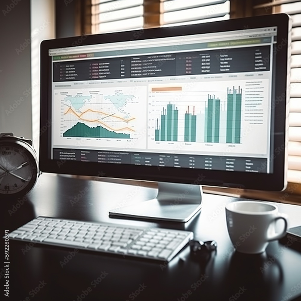 Poster computerized business analytics and data management system. generative ai