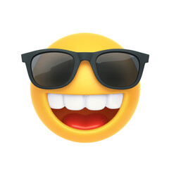 Emoji with sunglasses and open smile isolated on white. Clipping path included