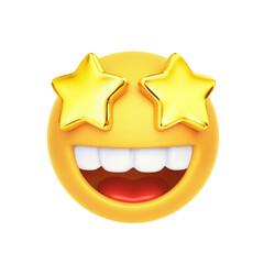 Emoji with golden starry eyed and open smile isolated on white. Clipping path included