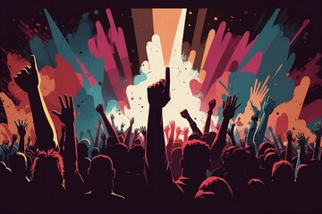 A banner showing a crowd with raised hands at a concert festival. Generative AI