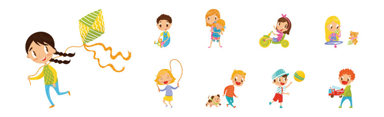 Active Kids Engaged in Leisure Activity Vector Set