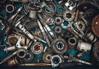 Heap of mechanical components of car and motor parts
