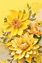Beautiful yellow flowers on yellow background. Digitally generated AI image