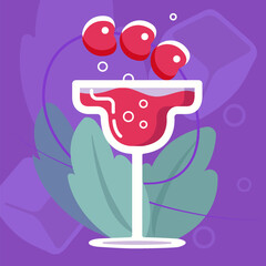 Colorful flat cocktail in a glass decorated wifh charry. Vector design