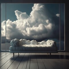 Canapé nuage Cumulus, fond clair, minimaliste - obrazy, fototapety, plakaty